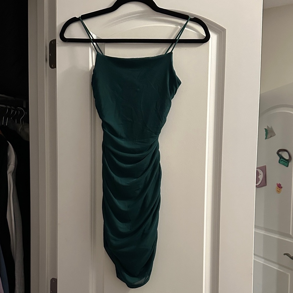 Elegant Dark Green Ruched Dress